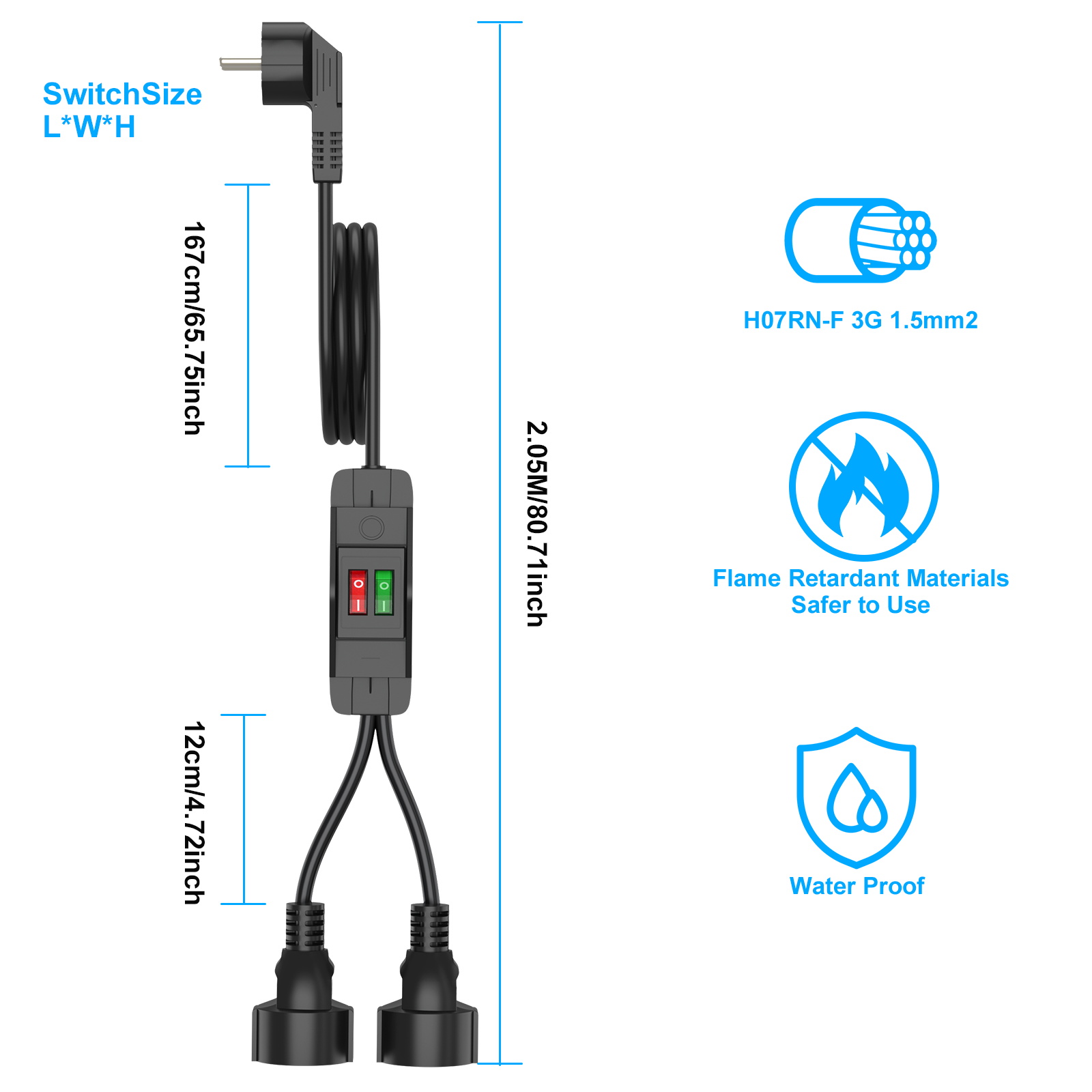 Eu plug 40cm/2m extension cord - đánh giá và giá Outdoor Power Extension Cord