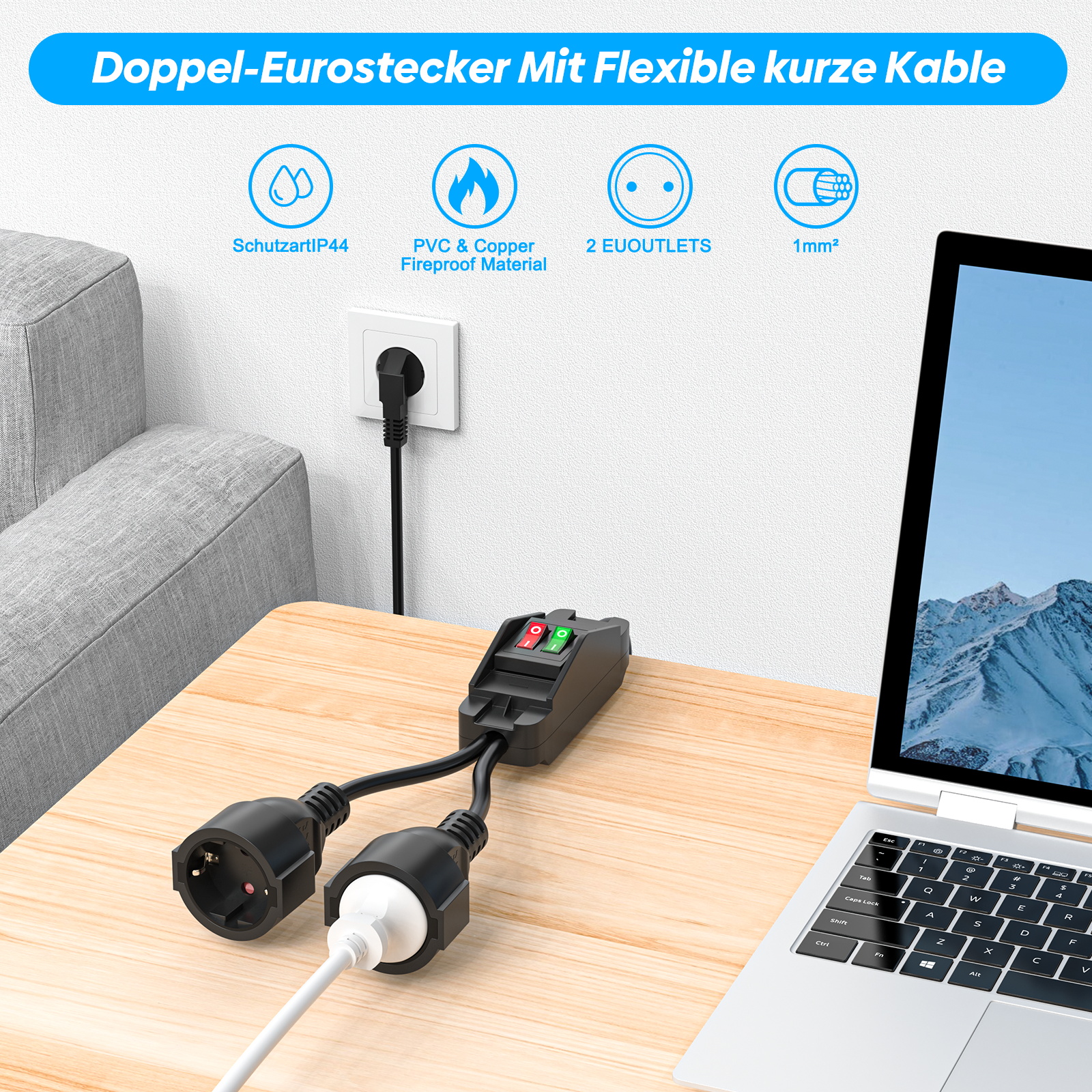 Eu plug 40cm/2m extension cord - đánh giá và giá Outdoor Power Extension Cord