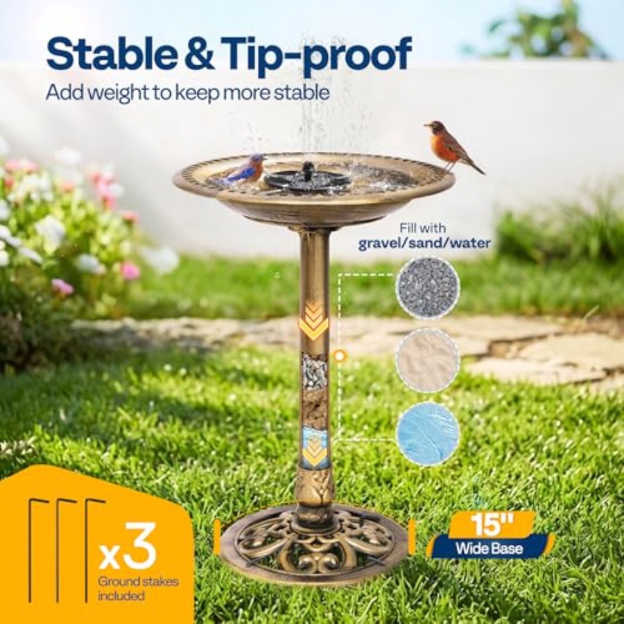 Bird Bath with Solar Fountain  - đánh giá và giá Outdoor Power Pedestal
