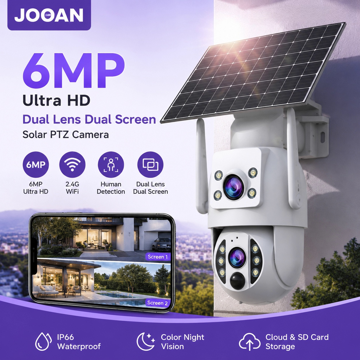 JOOAN 6MP Outdoor Solar Wifi C - đánh giá và giá Outdoor Power Outlet Solar